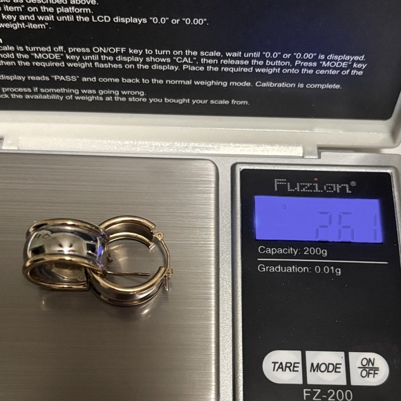 14K Two tone Huggie - Hoop earrings Estate - Picture 3 of 14